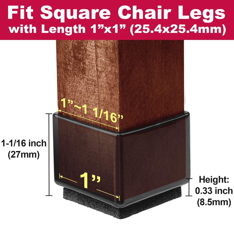 Anwenk 1''x1 Square Chair Leg Floor Protectors with Felt Pads 1inch 1 in Square Table Leg Protectors Chair Leg Caps Small, 16Pack, Black - Image 2